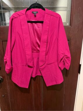 Torrid Fuchsia Open-Front Blazer with Ruched 3/4 Sleeves